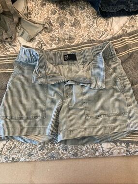 GAP Light Blue and White Striped High-Waist Shorts
